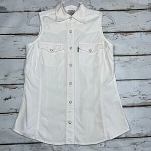 Carhartt Womens small white vest shirt pearl snap buttons